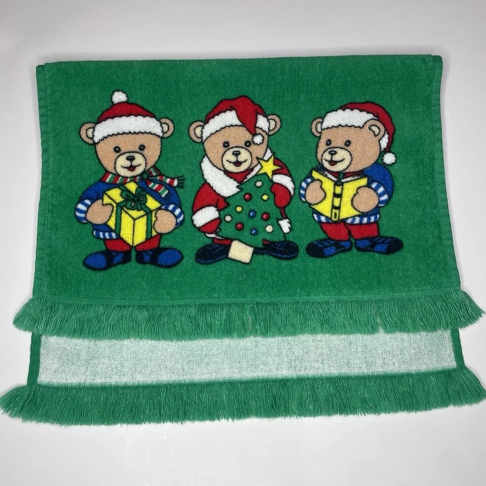 Vintage Christmas Hand Towel Holiday Teddy Bears Kitschy Kitchen Hilasol Cotton